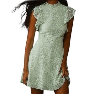 NWT MAEVE Mock Neck Flutter Sleeve Floral Lace Lined Mini Dress Size Small